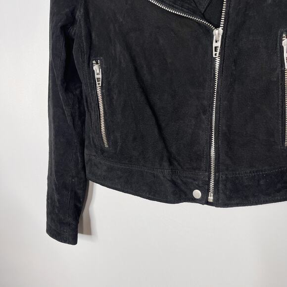 BlankNYC Womens Medium M Black Crop Suede Leather Moto Jacket Asymmetrical Zip - Picture 4 of 10